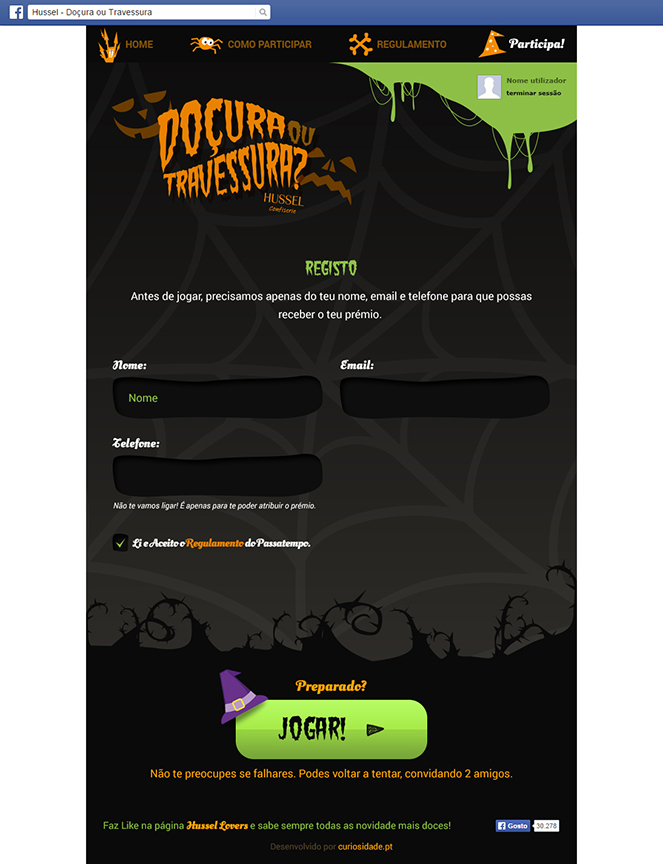 Aplicação de Facebook "Doçura ou Travessura"